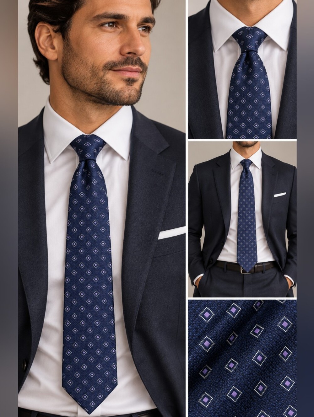 Egara 100% Silk Navy & Purple Geometric Men’s Necktie